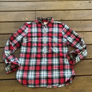 J.Crew Red Green Plaid 1/2 Plaid Button-Up Small Petite